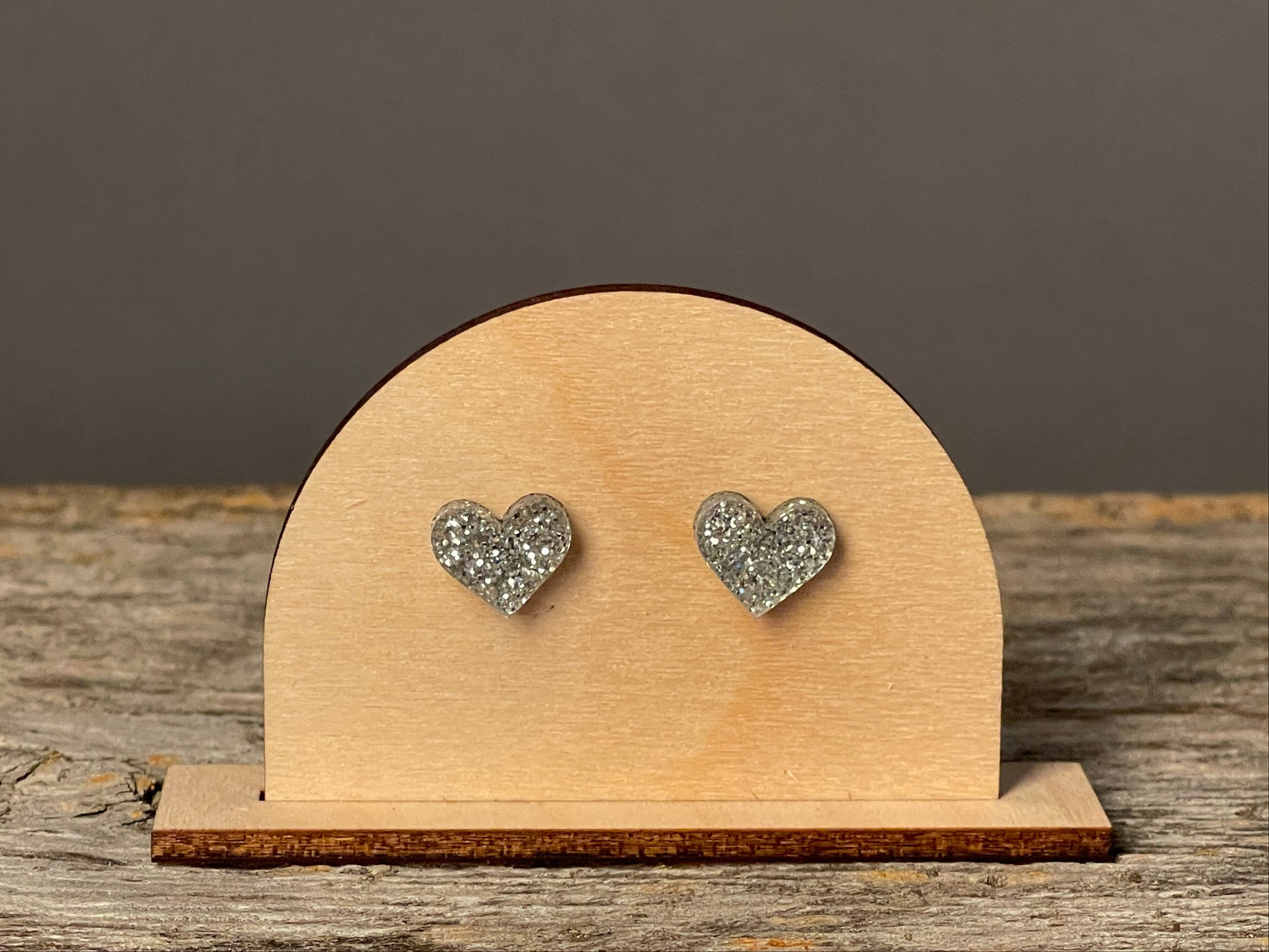 Silver Glitter Heart stud earrings