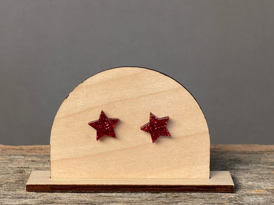 Red Glitter Star stud earrings