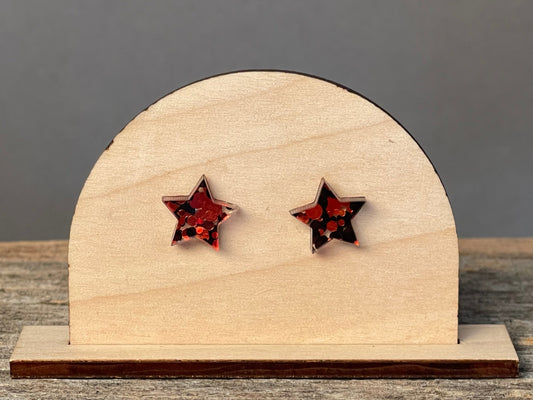 Red/Black Glitter Star stud earrings