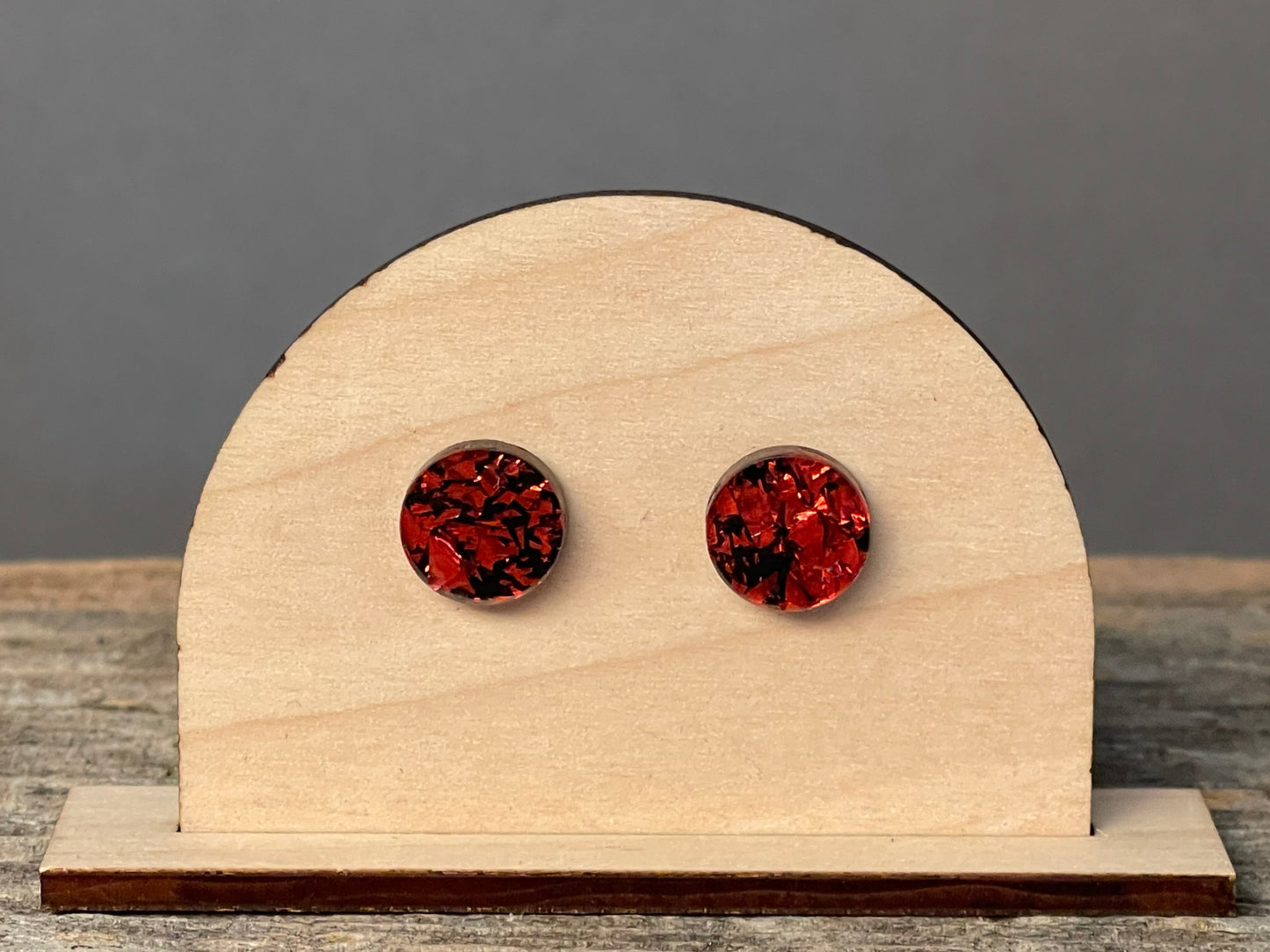 Red/Black Chunky Glitter Round stud earrings