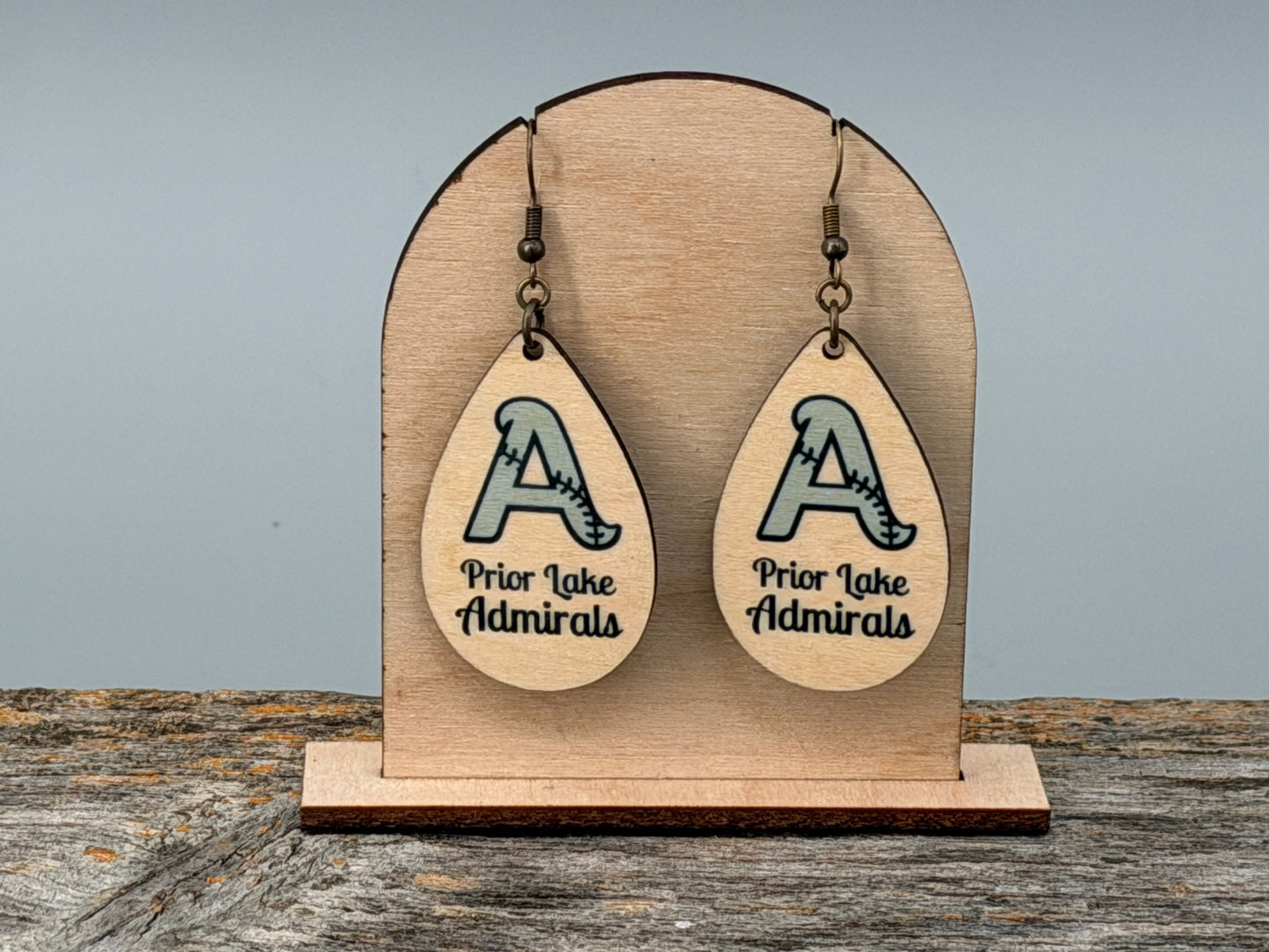 Prior Lake Admirals 12U Wood Teardrop Dangle Earrings