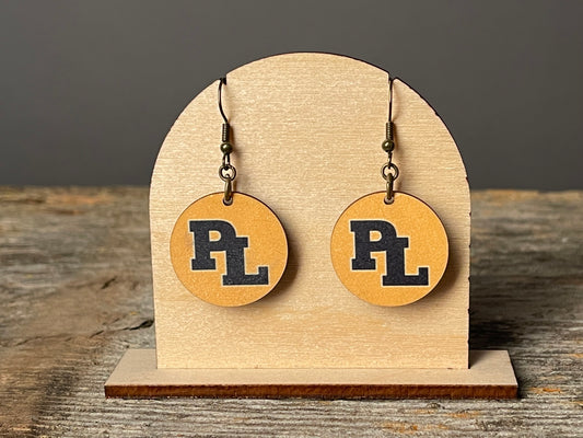 Prior Lake Navy PL on Yellow Circle dangle earrings