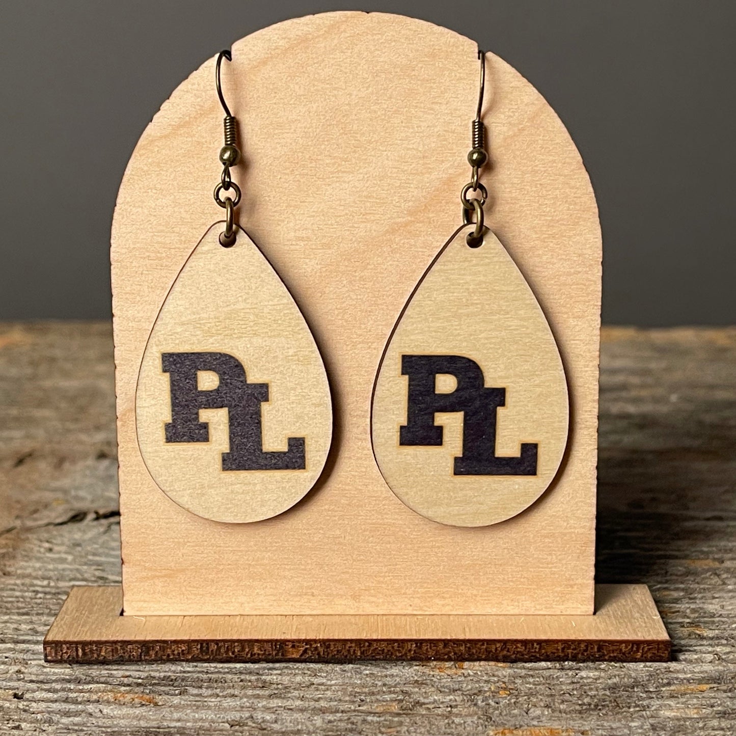 Prior Lake Navy PL dangle earrings
