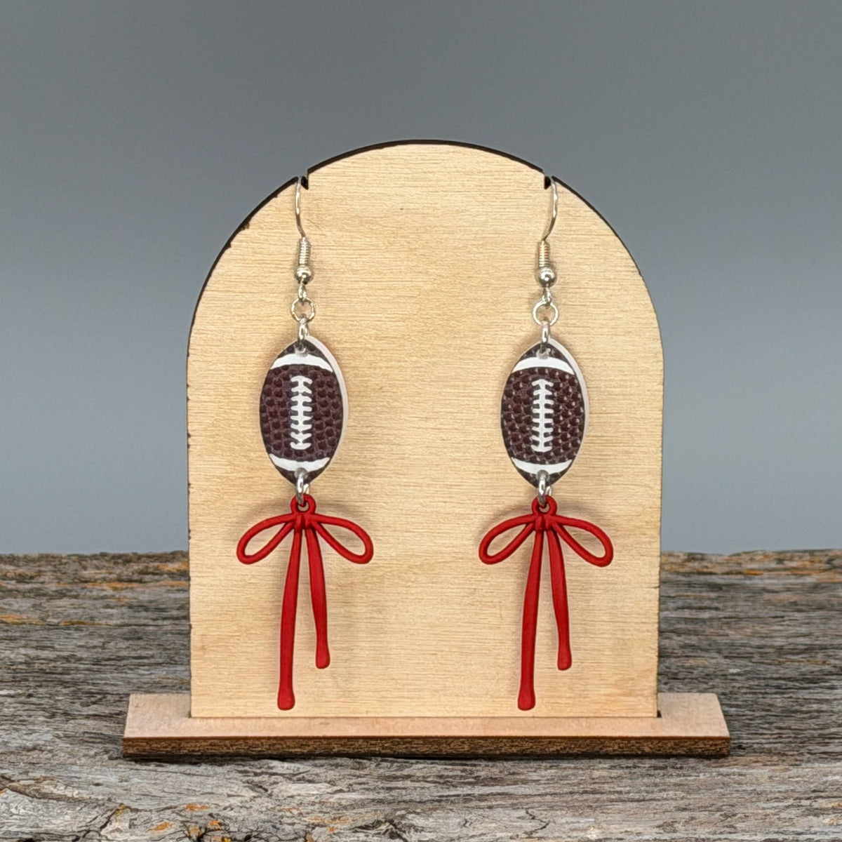 Football with Hanging Red Bow dangle earrings