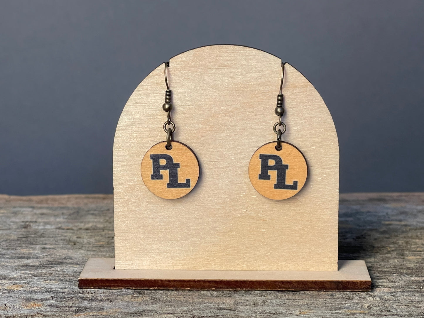 Prior Lake Navy PL on Yellow Circle dangle earrings