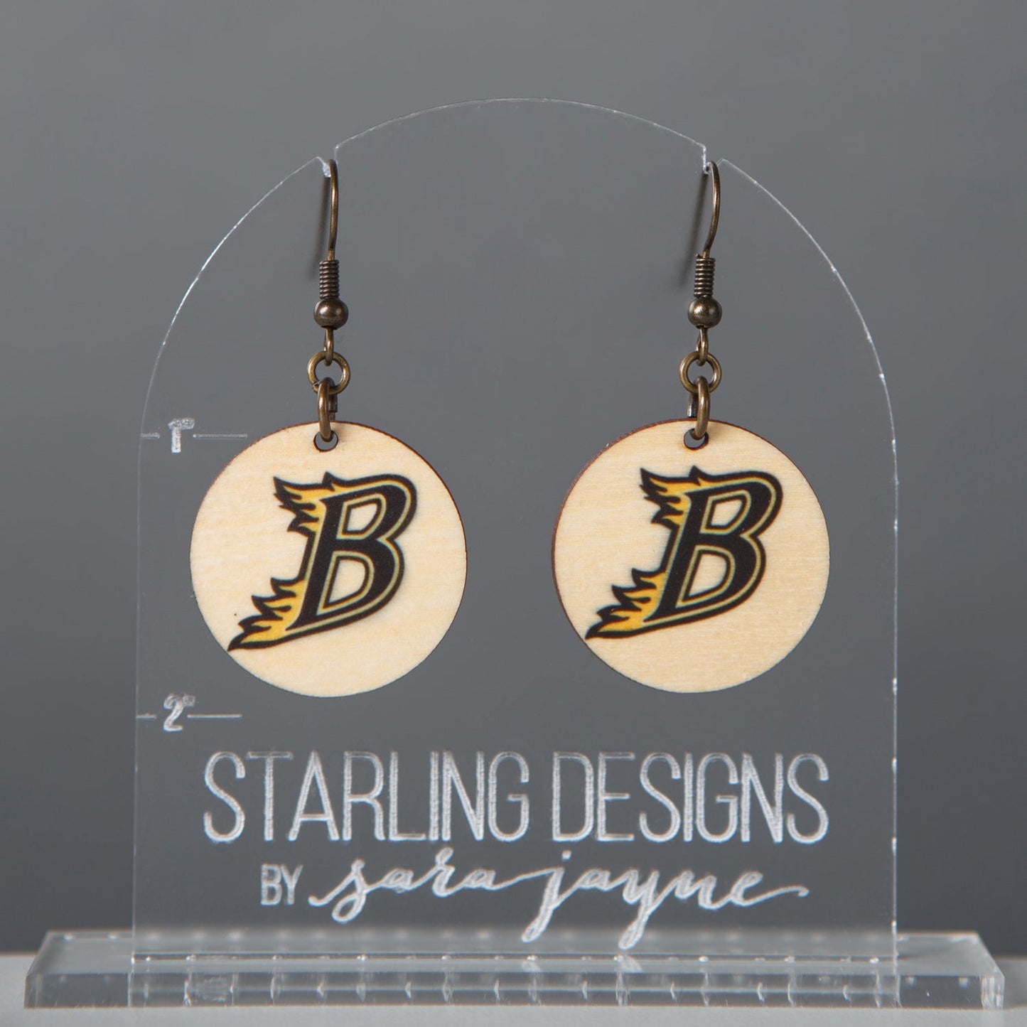 Burnsville Blaze "B" Circle dangle earrings