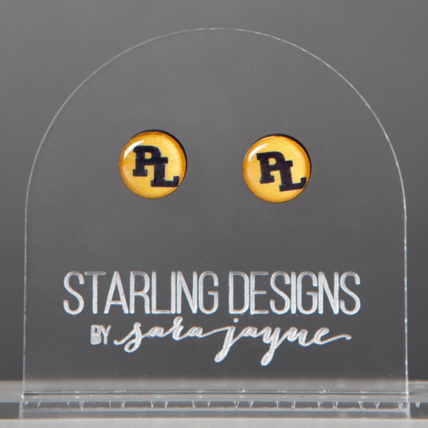 Prior Lake Navy PL on Yellow stud earrings
