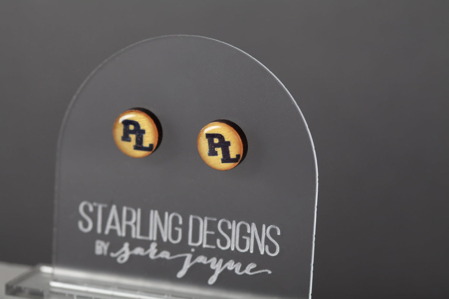 Prior Lake Navy PL on Yellow stud earrings