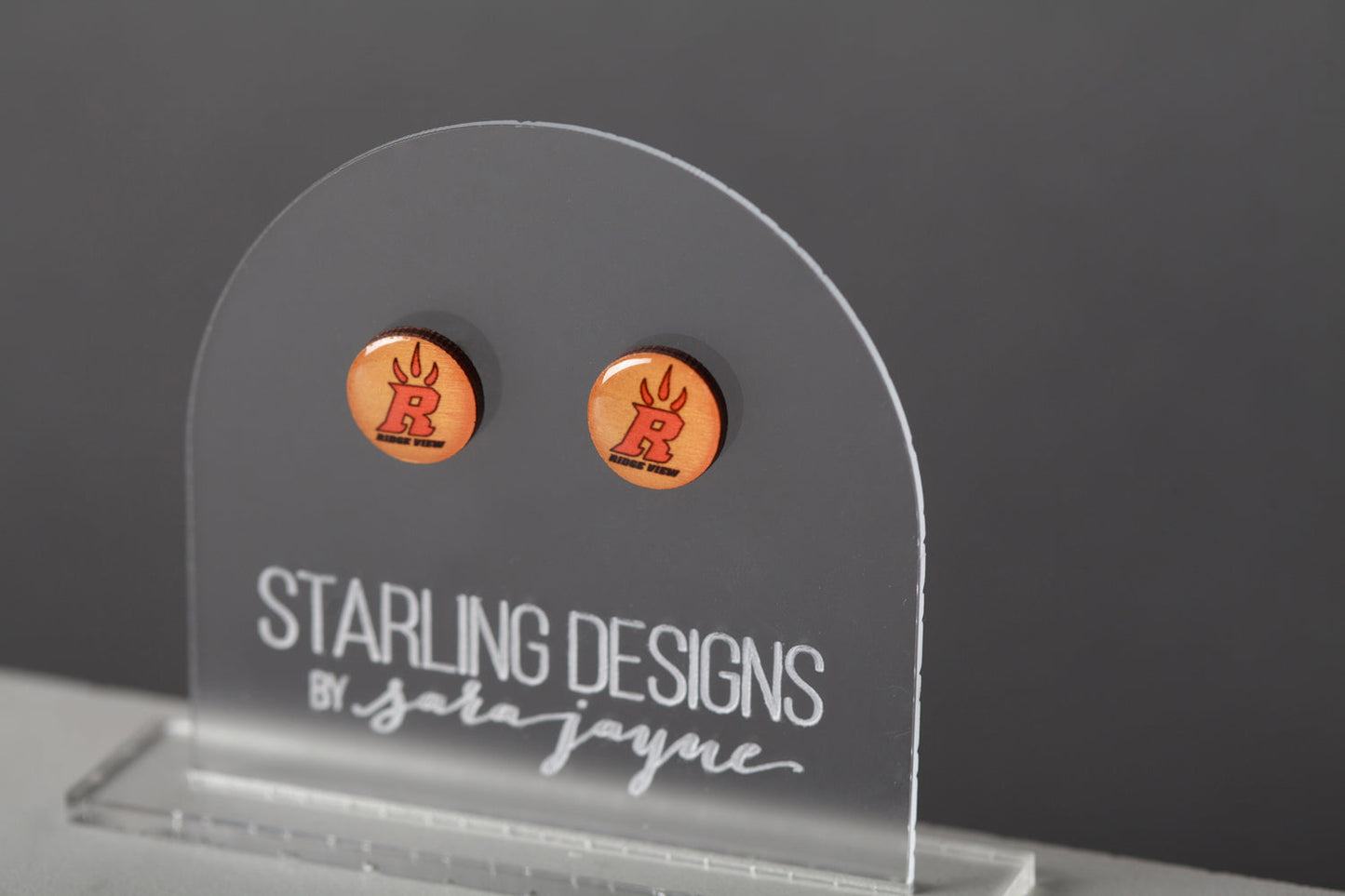 Ridge View Raptors "R" Claw Yellow stud earrings