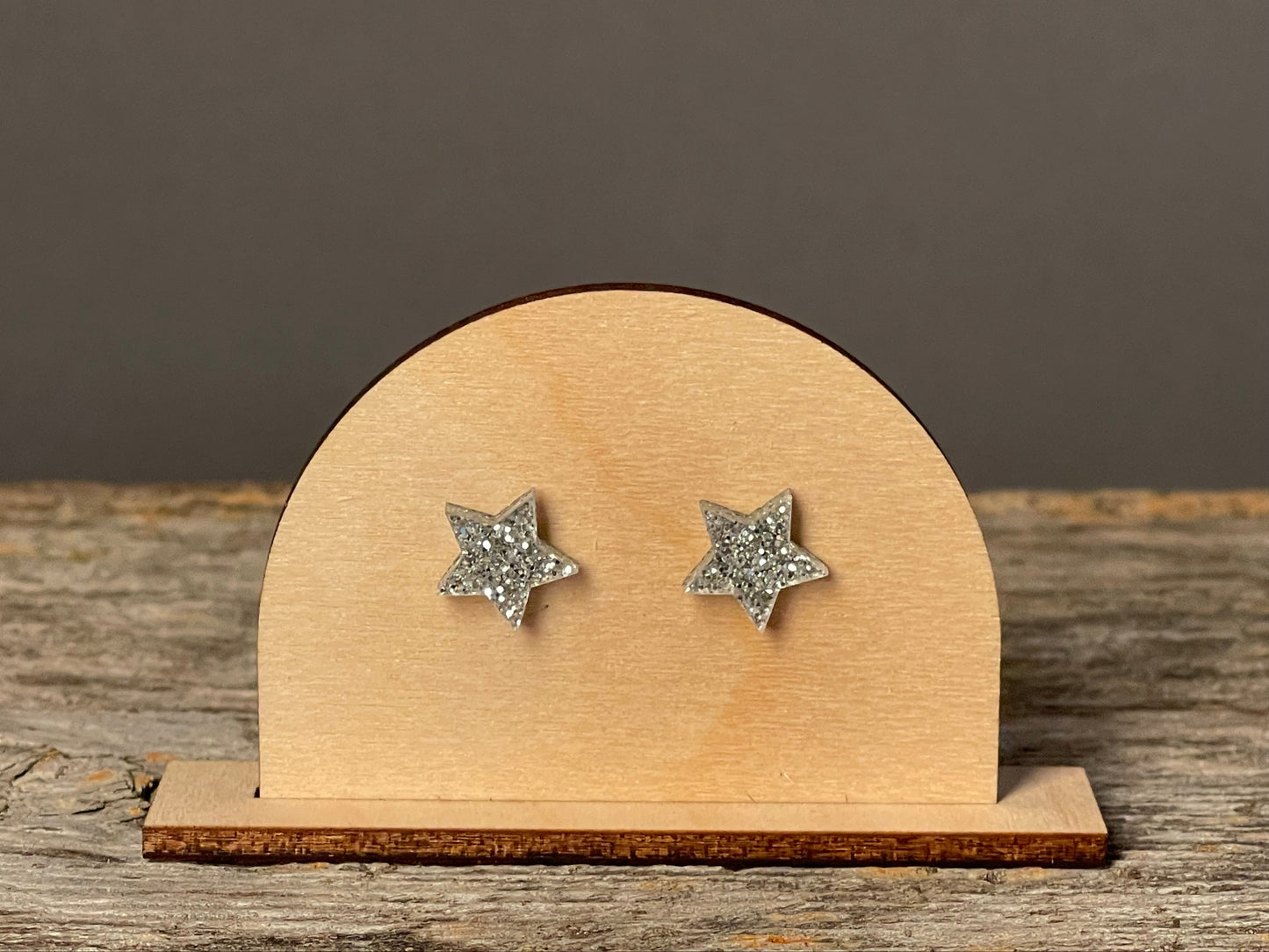 Silver Glitter Star stud earrings