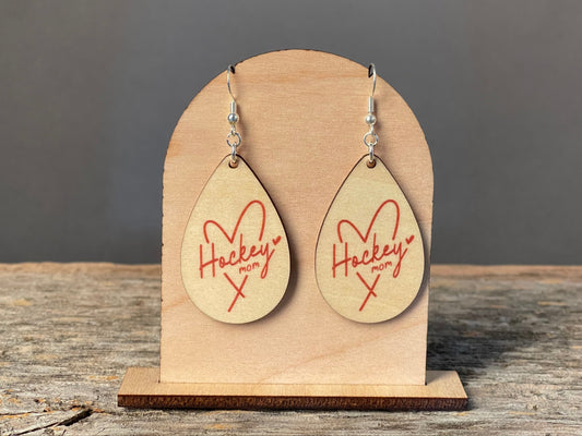 Hockey Mom (Red) Teardrop dangle earrings