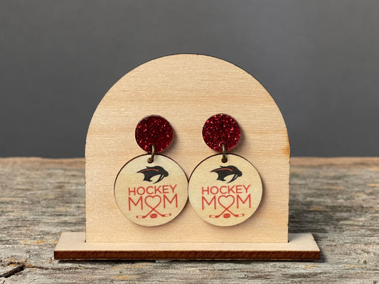 Shakopee Red Glitter Hockey Mom Dangle earrings