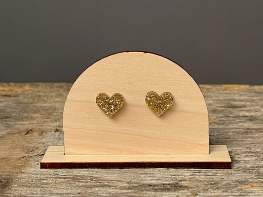 Gold Glitter Heart stud earrings
