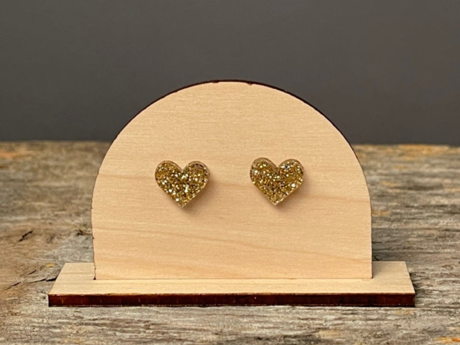 Gold Glitter Heart stud earrings