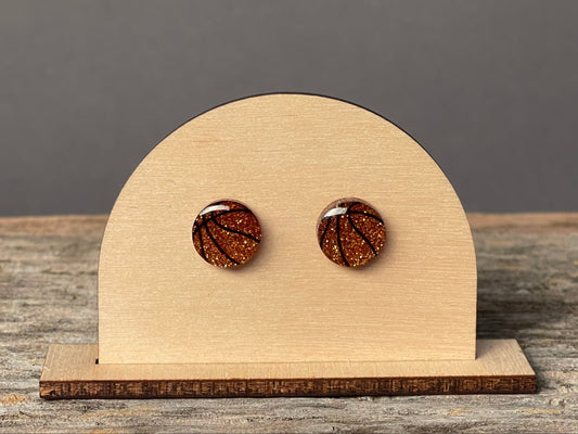 Basketball Glitter Round stud earrings