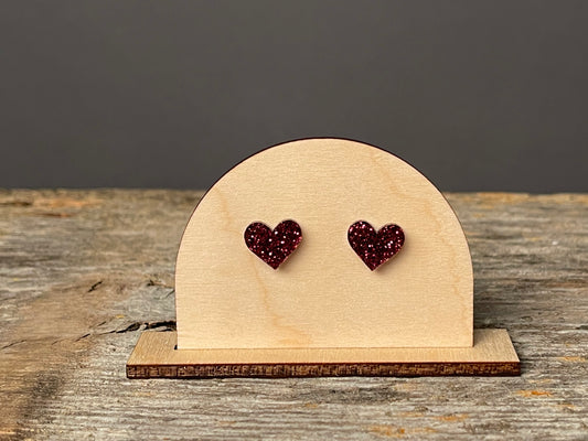 Maroon Glitter Heart stud earrings