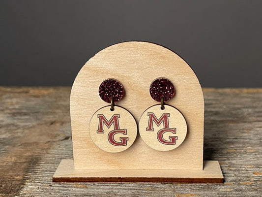Maple Grove Maroon Glitter Dangle earrings