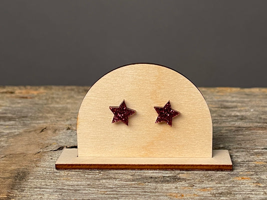 Maroon Glitter Star stud earrings