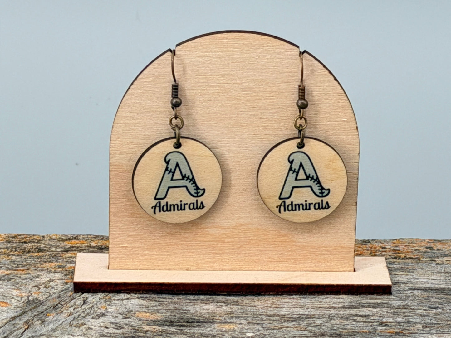 Prior Lake Admirals 12U Wood Circle Dangle Earrings