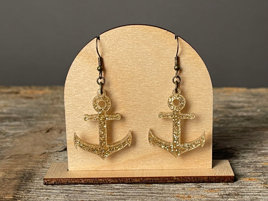 Gold Glitter Anchor Dangle earrings