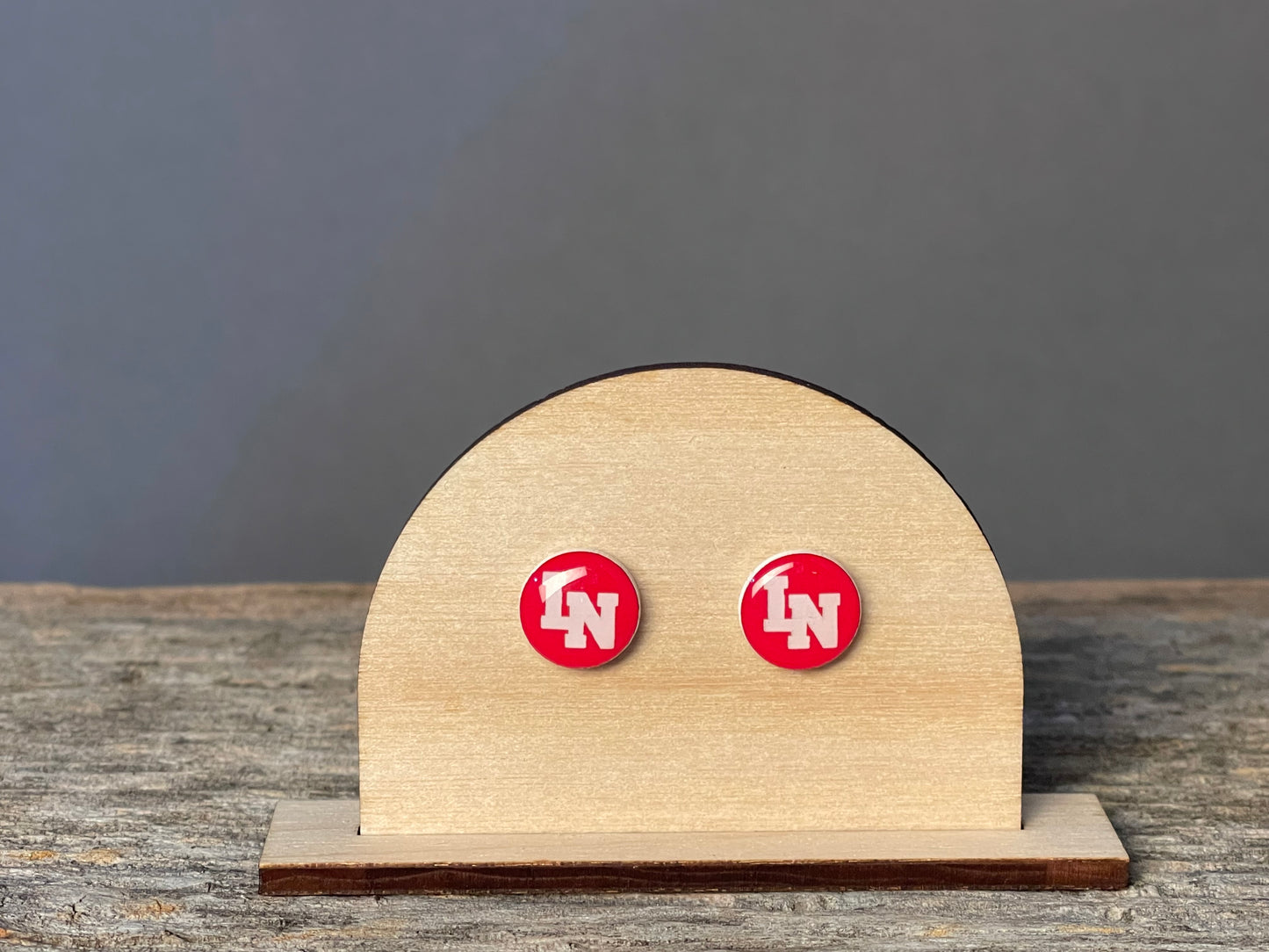 Lakeville North Red/White stud earrings