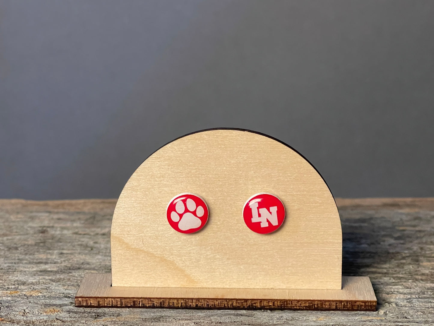 Lakeville North Red/White stud earrings