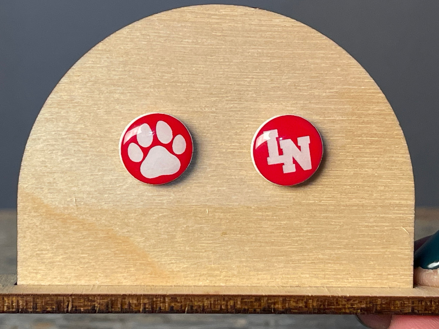 Lakeville North Red/White stud earrings