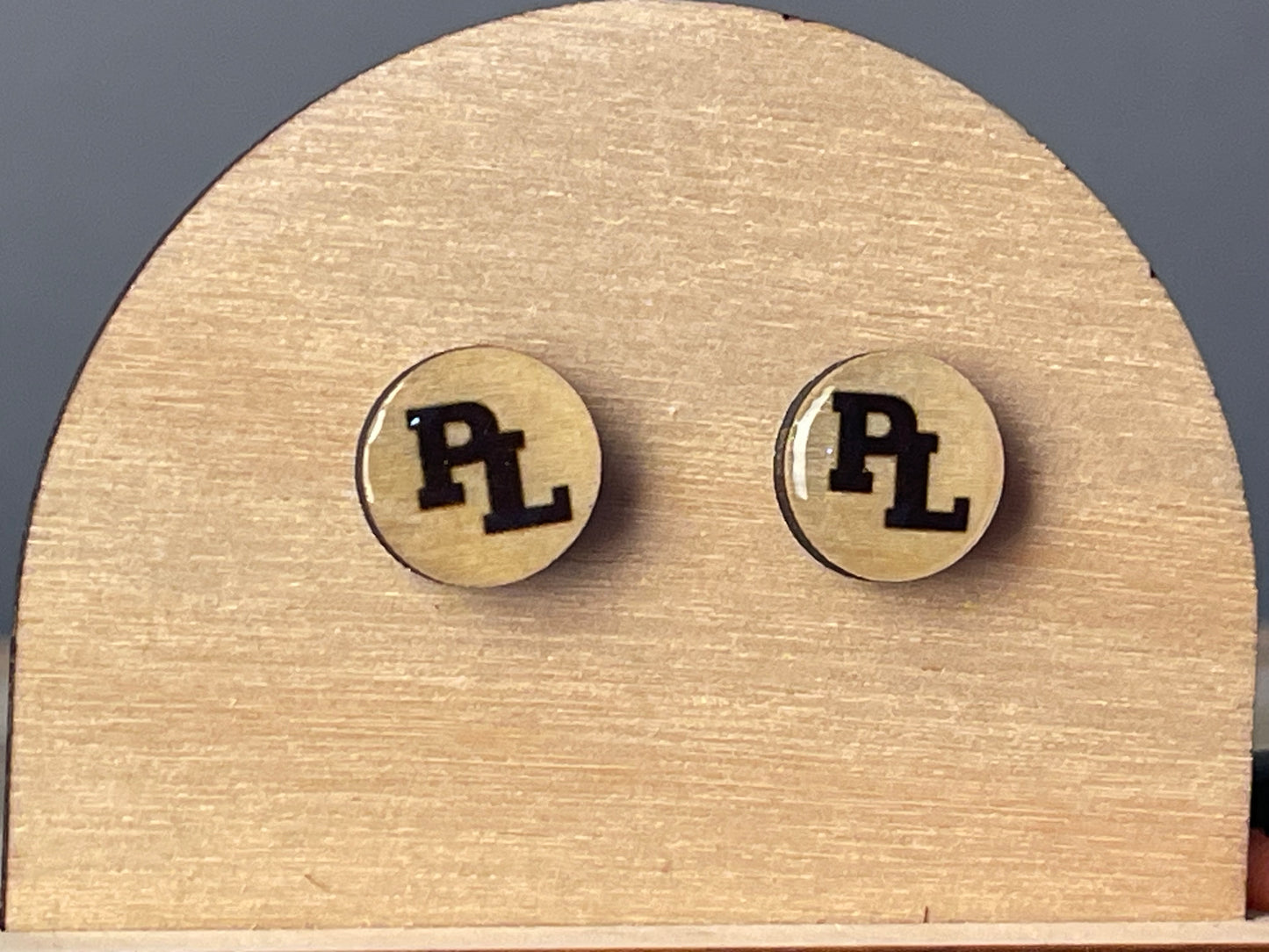 Prior Lake Navy PL on Wood stud earrings