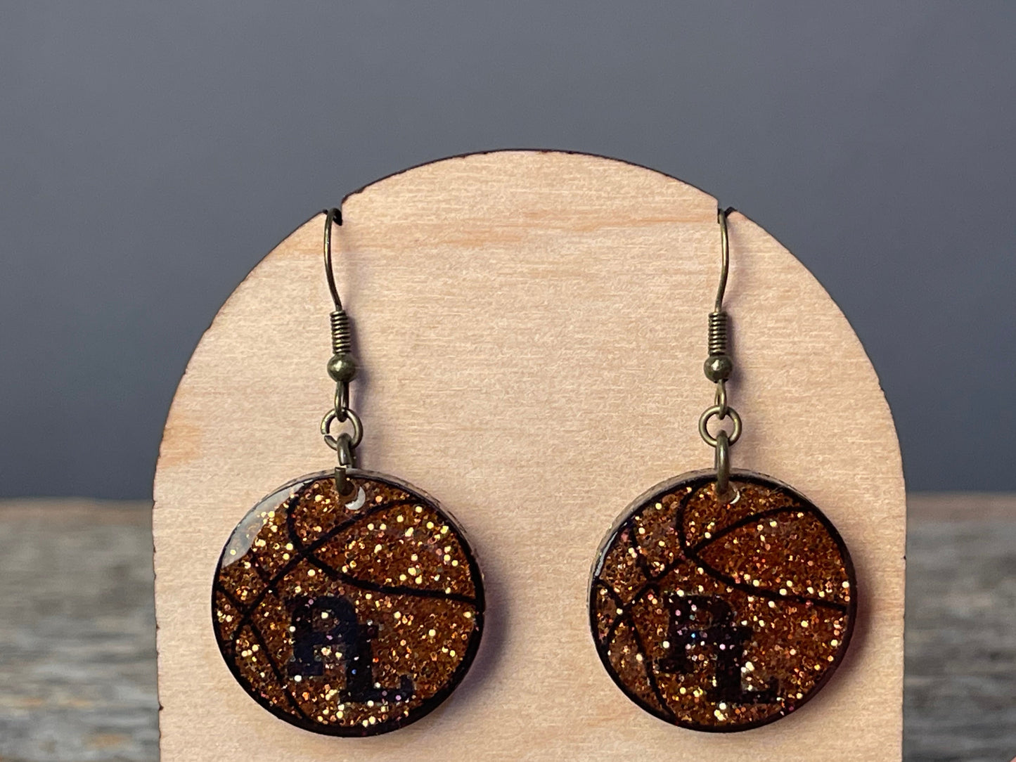 Prior Lake Basketball Glitter with PL Circle dangle earrings