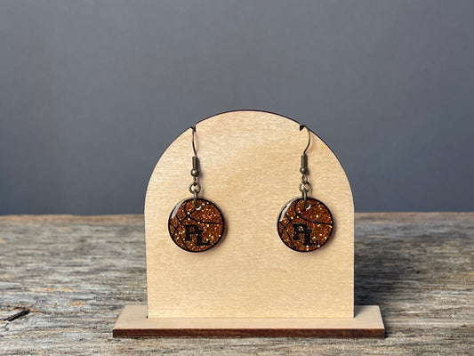 Prior Lake Basketball Glitter with PL Circle dangle earrings