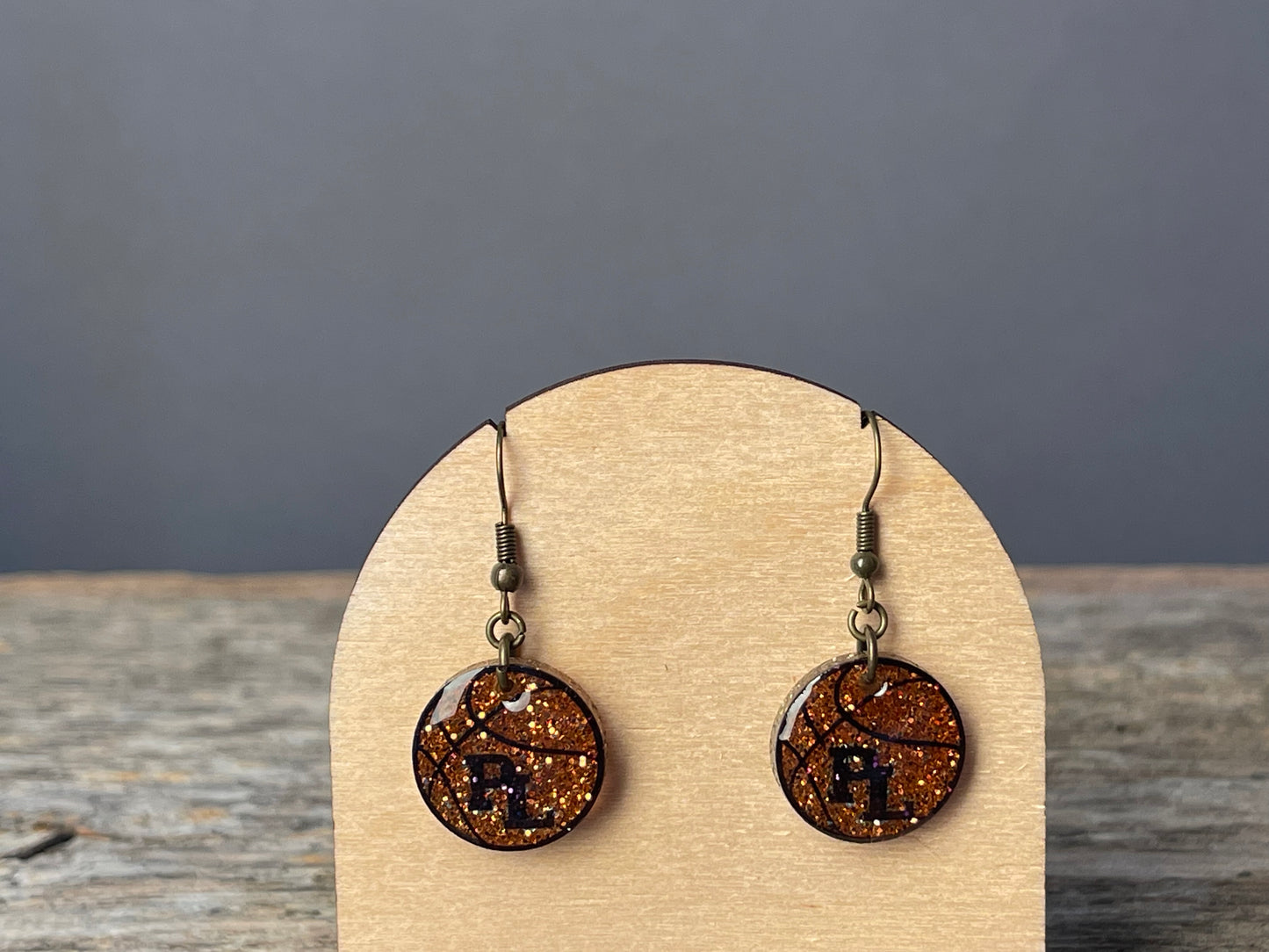 Prior Lake Basketball Glitter with PL Circle dangle earrings