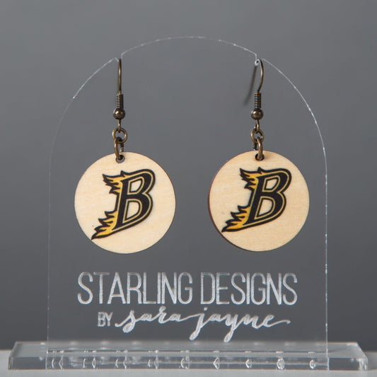 Burnsville Blaze "B" Circle dangle earrings