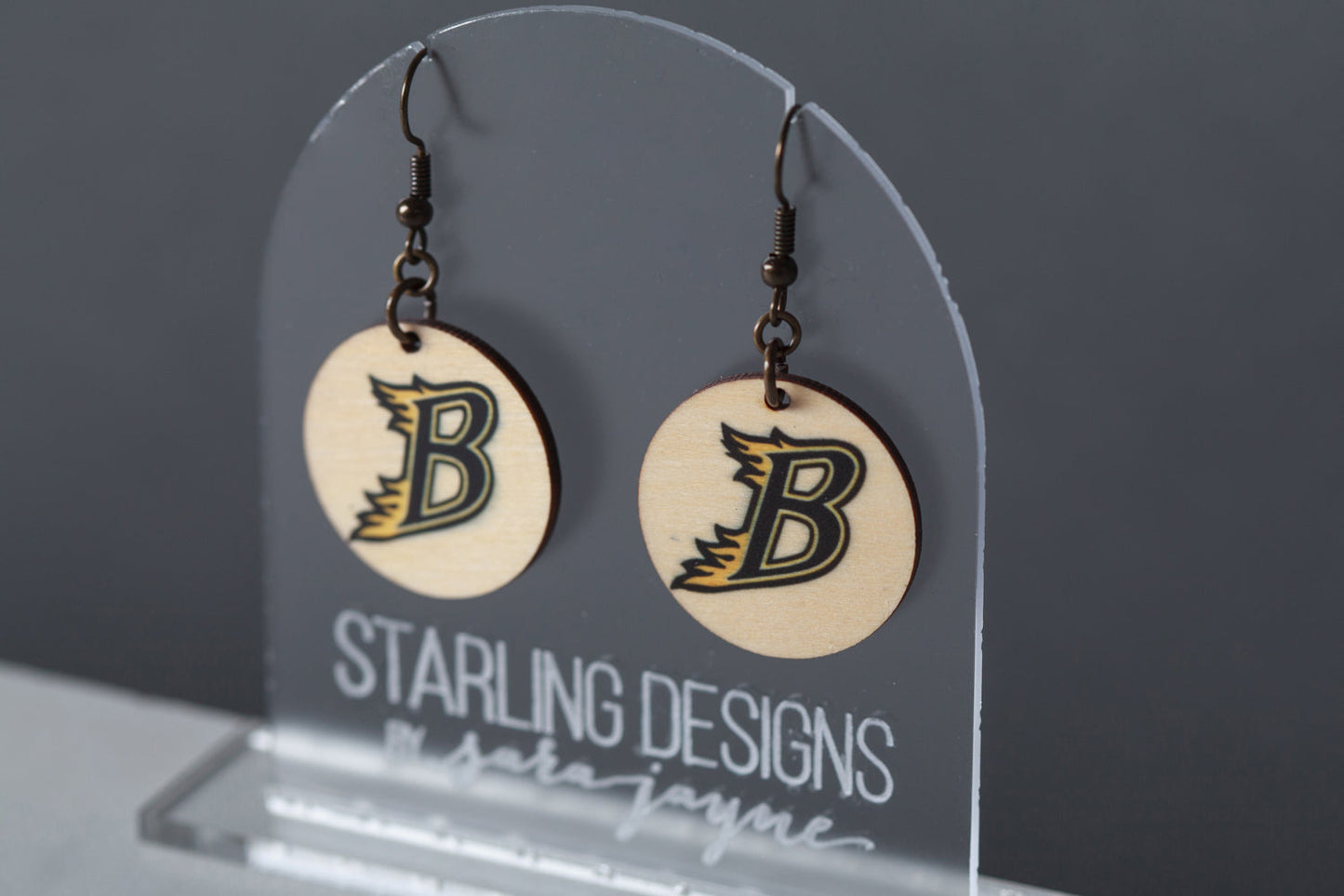 Burnsville Blaze "B" Circle dangle earrings