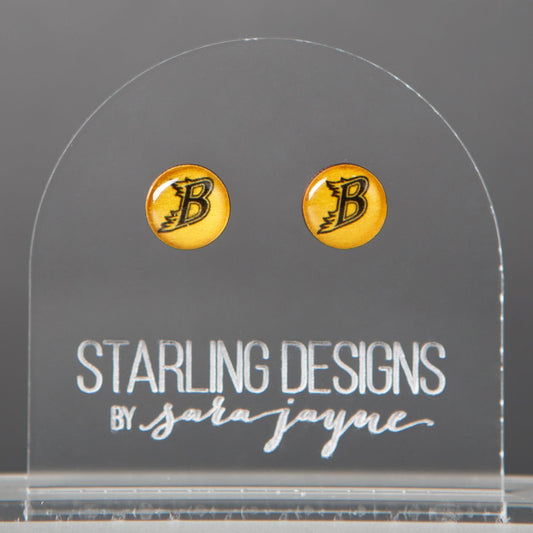 Burnsville Blaze "B" Yellow stud earrings