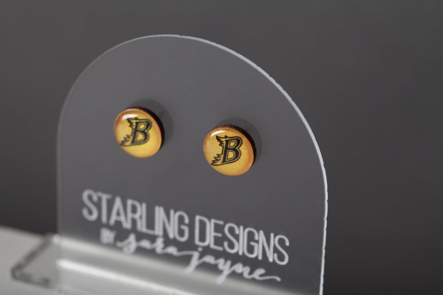Burnsville Blaze "B" Yellow stud earrings