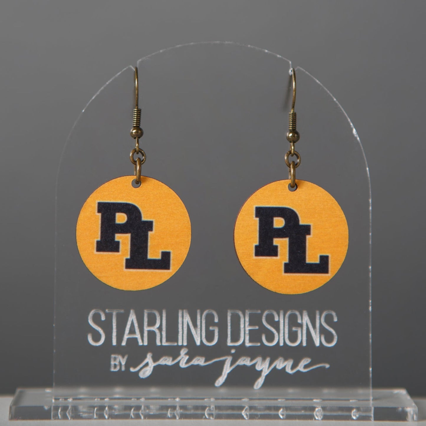 Prior Lake Navy PL on Yellow Circle dangle earrings