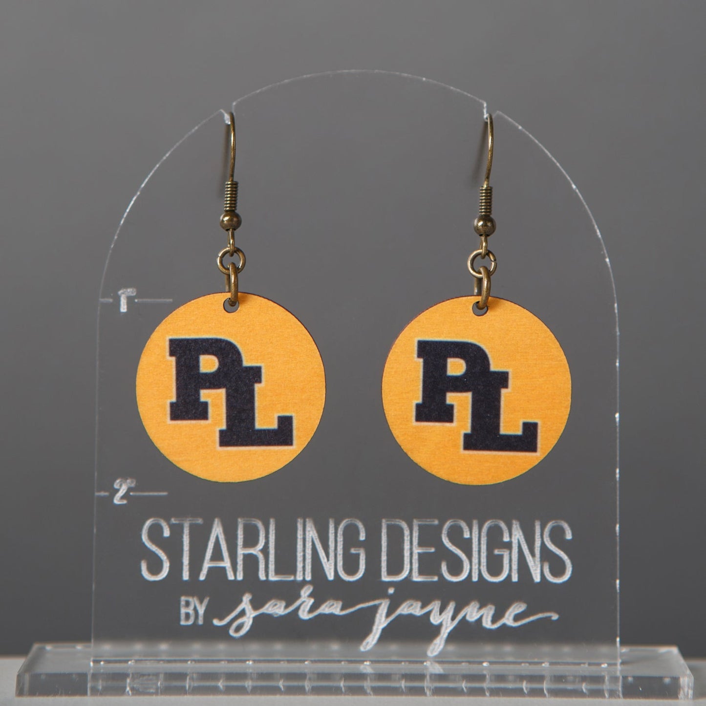 Prior Lake Navy PL on Yellow Circle dangle earrings