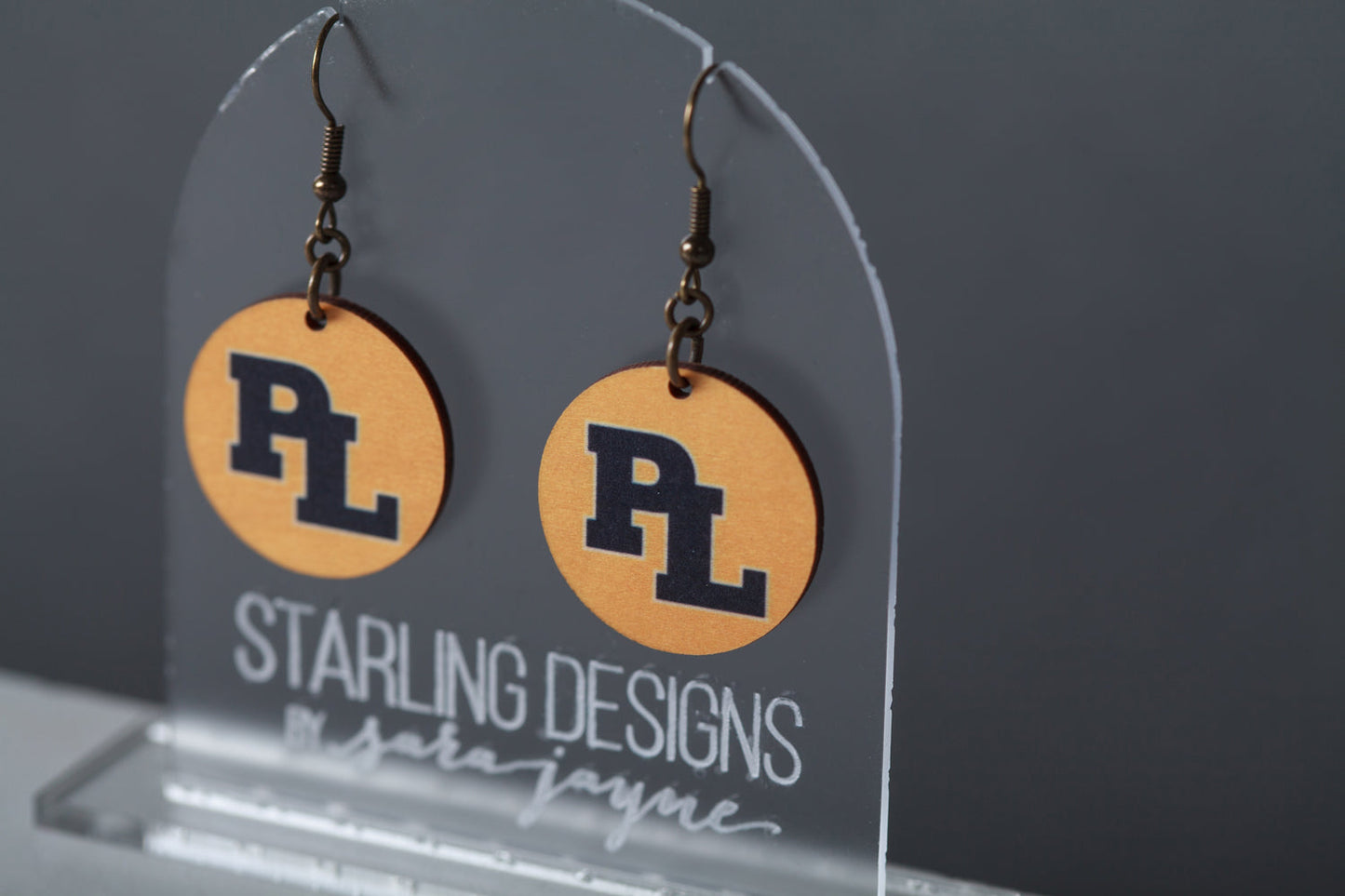 Prior Lake Navy PL on Yellow Circle dangle earrings