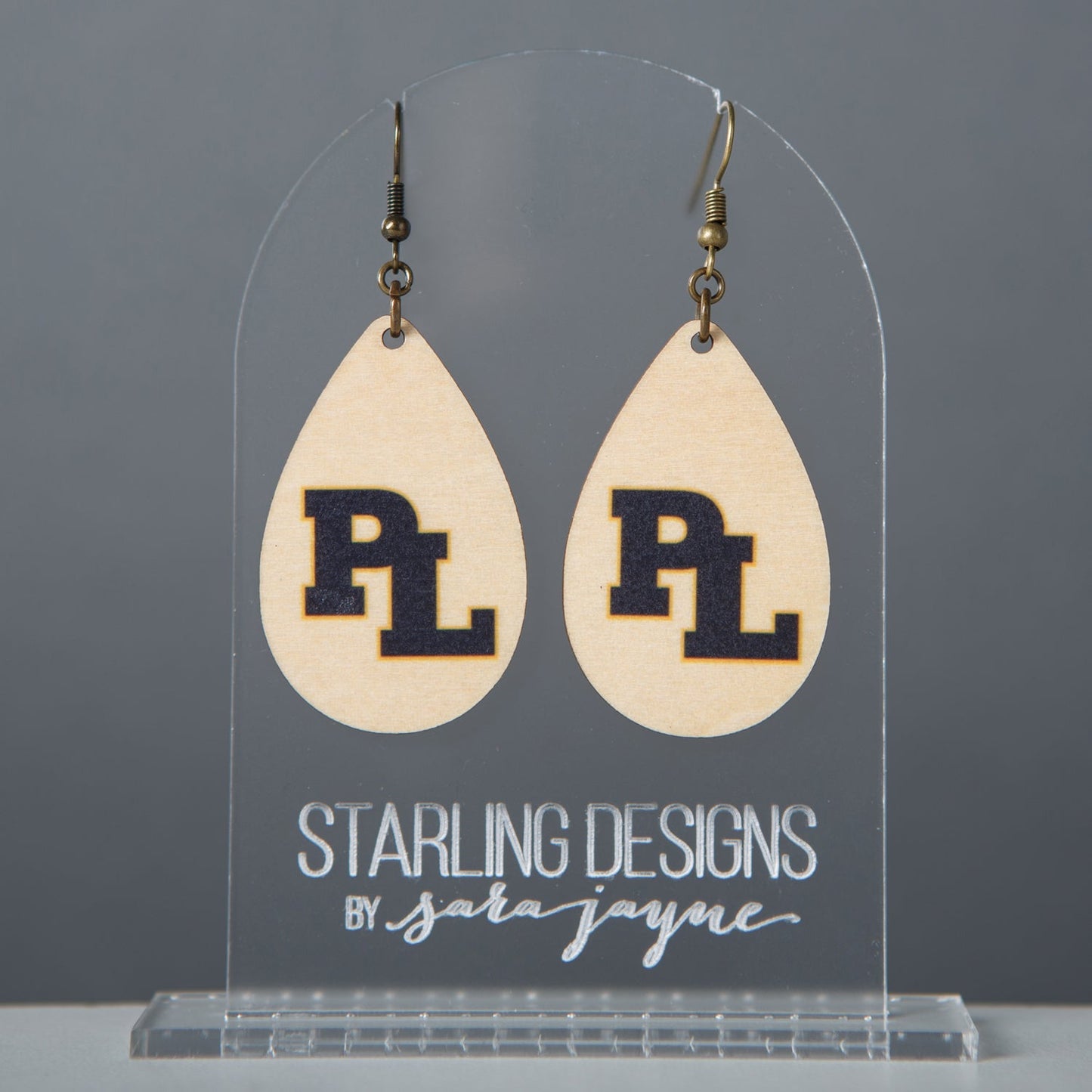 Prior Lake Navy PL dangle earrings