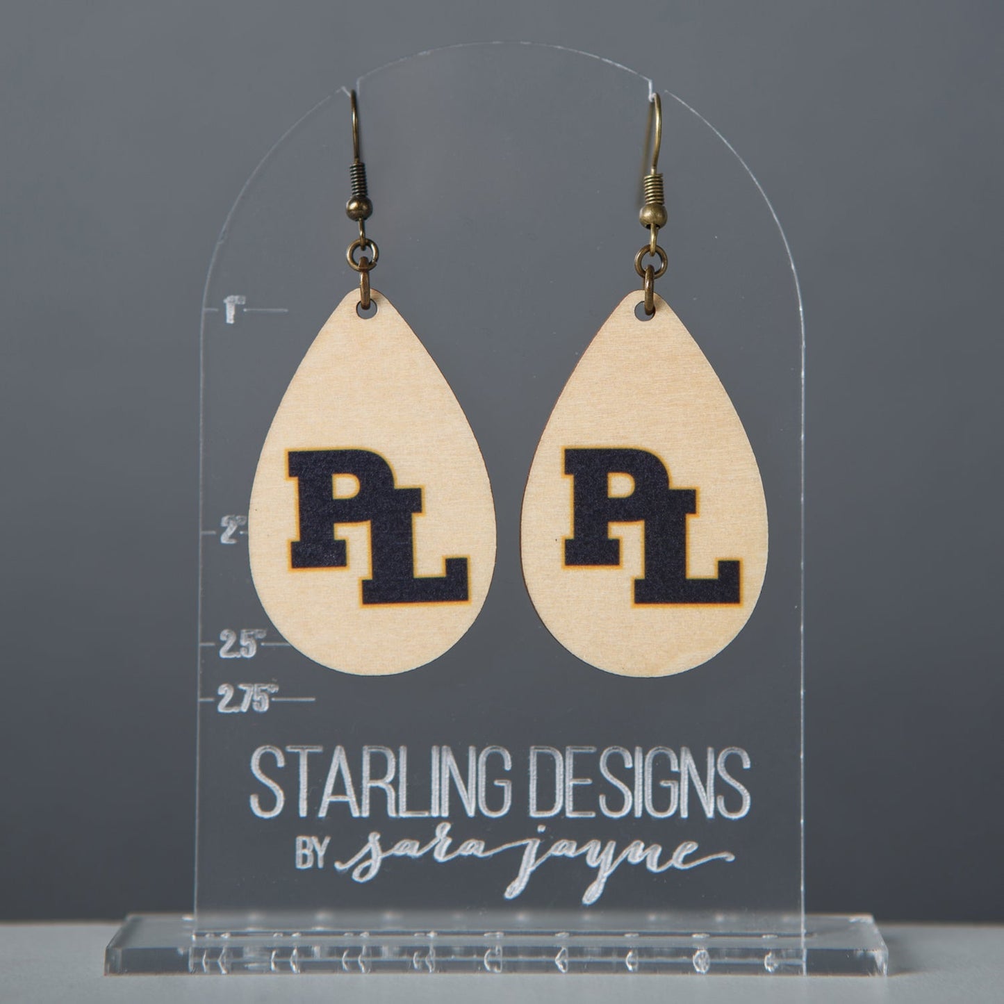 Prior Lake Navy PL dangle earrings